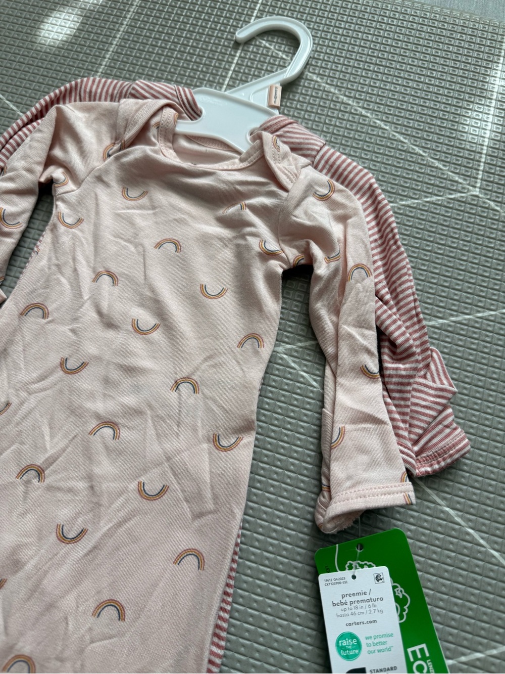 Carters|Baby girl Blush Muted Pink Ditsy Rainbow & striped neural sleep pajamas• - Picture 5 of 11